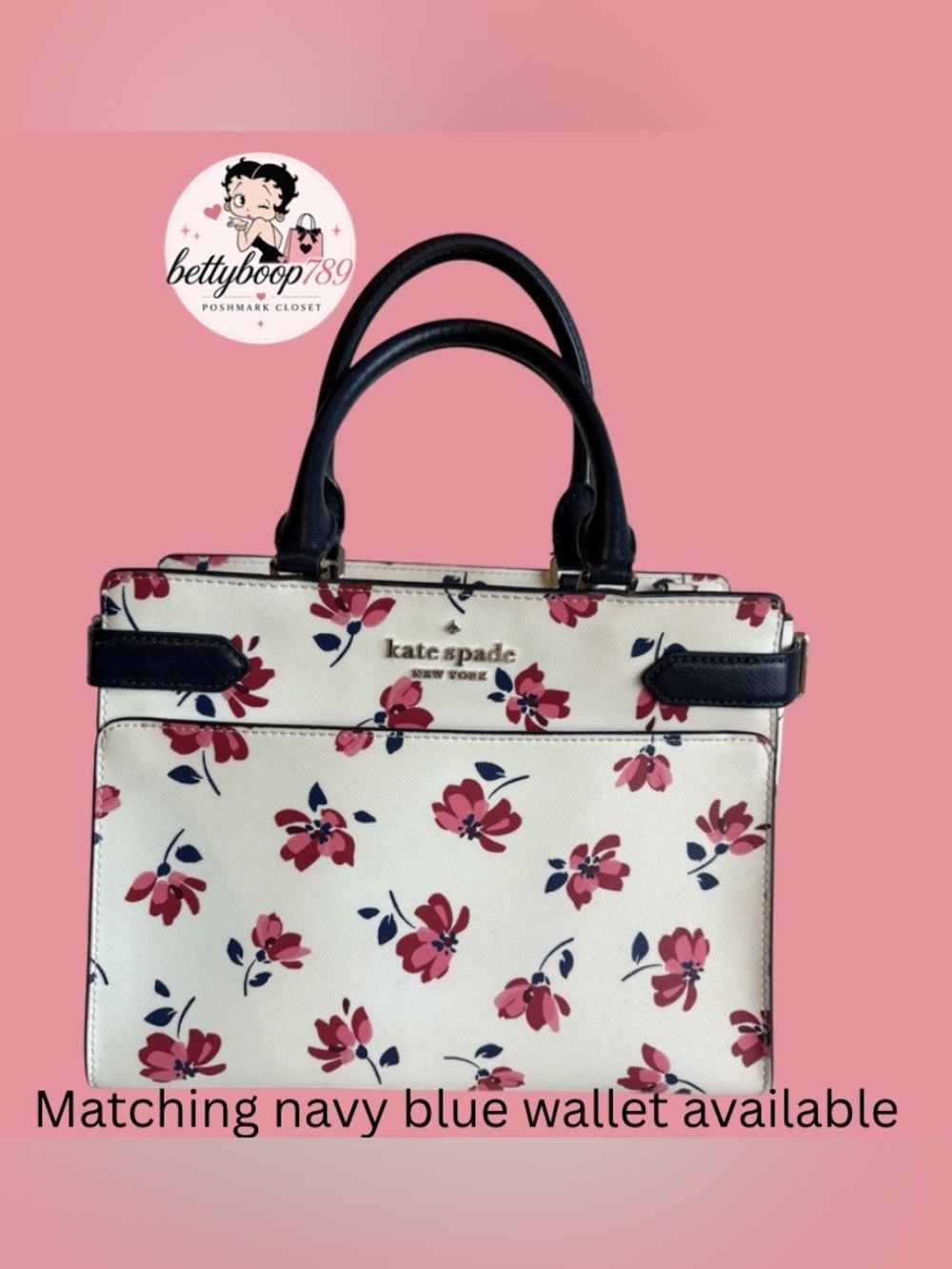 kate spade Cream Floral Satchel with Pink & Navy Accents